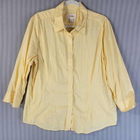 Vintage Talbots Womens Button Front top Size Xl Yellow Cotton Collared Career - Picture 1 of 7